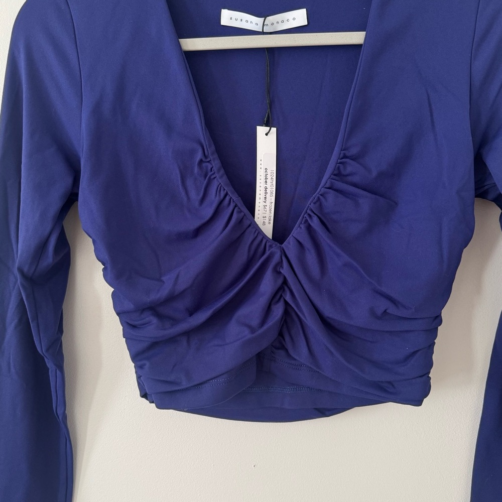 susana monaco gathered v long sleeve top - Picture 3 of 4